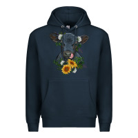 Navy baby cow black angus calf with flowers Premium Hoodie - RanaPortraitStore