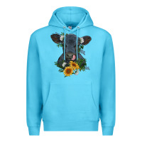 Ocean Blue baby cow black angus calf with flowers Premium Hoodie - RanaPortraitStore