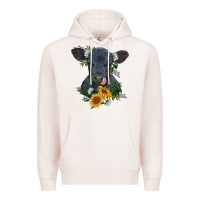 Pale Pink baby cow black angus calf with flowers Premium Hoodie - RanaPortraitStore