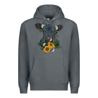 Rock baby cow black angus calf with flowers Premium Hoodie - RanaPortraitStore