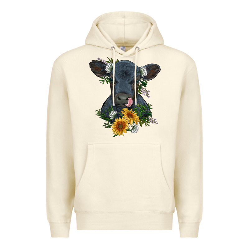 Baby Cow Black Angus Calf With Flowers Premium Hoodie by RanaPortraitStore | Teevron
