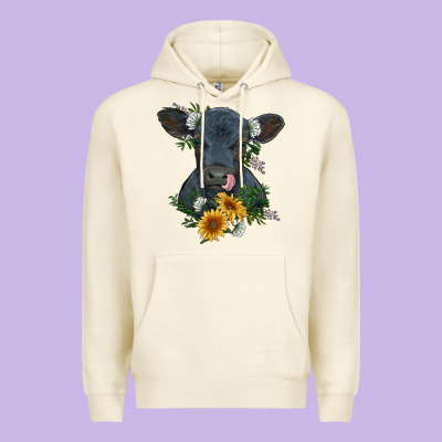 Baby Cow Black Angus Calf With Flowers Premium Hoodie Designed By Ranaportraitstore
