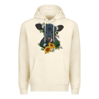 Sandshell baby cow black angus calf with flowers Premium Hoodie - RanaPortraitStore