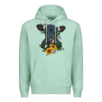 Seafoam baby cow black angus calf with flowers Premium Hoodie - RanaPortraitStore
