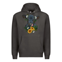 Smoke baby cow black angus calf with flowers Premium Hoodie - RanaPortraitStore