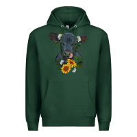 Sports Green baby cow black angus calf with flowers Premium Hoodie - RanaPortraitStore