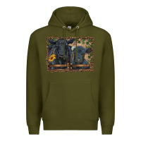 Army Green western black angus cattle and calf with leopard Premium Hoodie - RanaPortraitStore