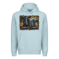 Blue Mist western black angus cattle and calf with leopard Premium Hoodie - RanaPortraitStore