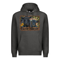 Charcoal Heather western black angus cattle and calf with leopard Premium Hoodie - RanaPortraitStore