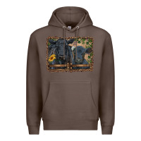 Coffee western black angus cattle and calf with leopard Premium Hoodie - RanaPortraitStore