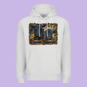 Western Black Angus Cattle And Calf With Leopard Premium Hoodie Designed By Ranaportraitstore