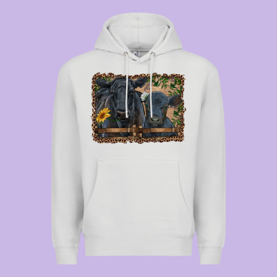 Western Black Angus Cattle And Calf With Leopard Premium Hoodie Designed By Ranaportraitstore