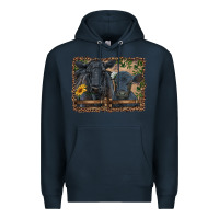 Navy western black angus cattle and calf with leopard Premium Hoodie - RanaPortraitStore