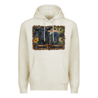 Oatmeal Heather western black angus cattle and calf with leopard Premium Hoodie - RanaPortraitStore