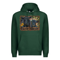 Sports Green western black angus cattle and calf with leopard Premium Hoodie - RanaPortraitStore