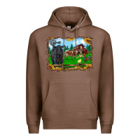 Chestnut western barnyard black angus cattle longhorn rooster and chicks Premium Hoodie - RanaPortraitStore