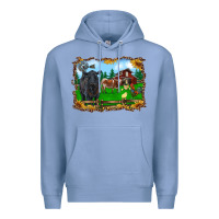 Colony Blue western barnyard black angus cattle longhorn rooster and chicks Premium Hoodie - RanaPortraitStore