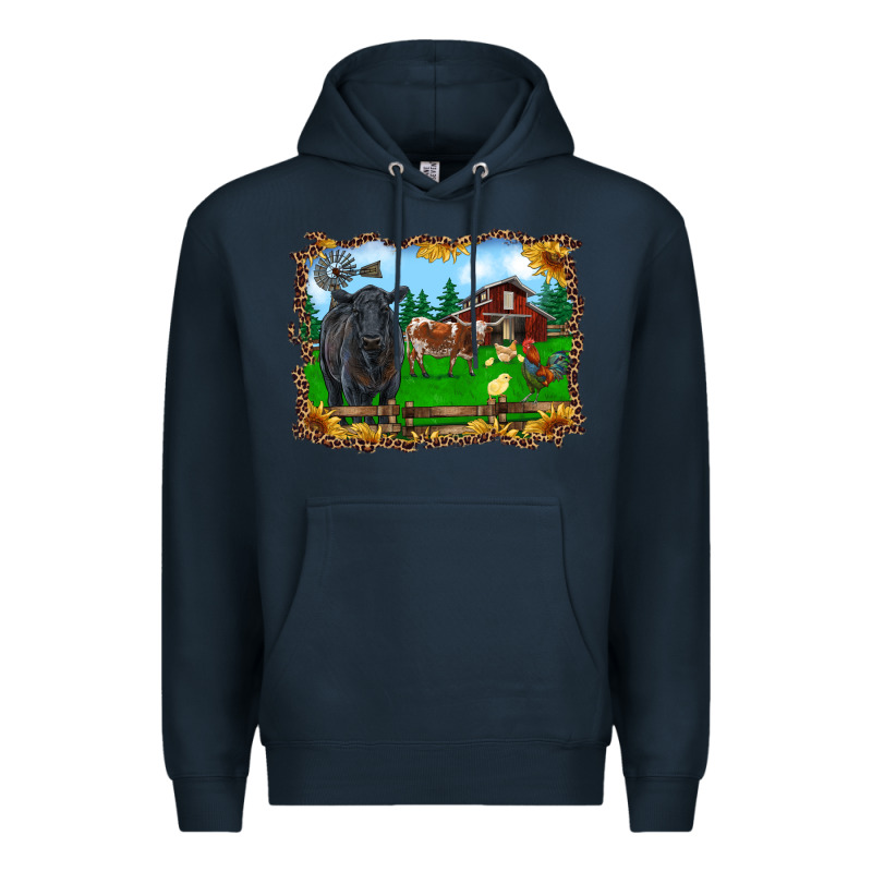 Western Barnyard Black Angus Cattle Longhorn Rooster And Chicks Premium Hoodie by RanaPortraitStore | Teevron