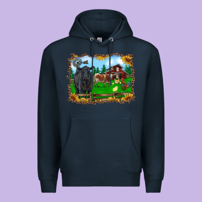 Western Barnyard Black Angus Cattle Longhorn Rooster And Chicks Premium Hoodie Designed By Ranaportraitstore