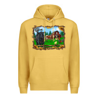 Antique Gold western barnyard black angus cattle longhorn rooster and chicks Premium Hoodie - RanaPortraitStore