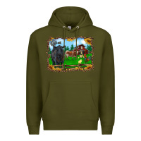 Army Green western barnyard black angus cattle longhorn rooster and chicks Premium Hoodie - RanaPortraitStore