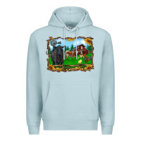 Blue Mist western barnyard black angus cattle longhorn rooster and chicks Premium Hoodie - RanaPortraitStore