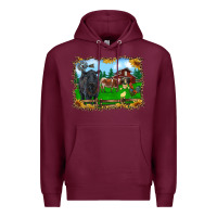 Burgundy western barnyard black angus cattle longhorn rooster and chicks Premium Hoodie - RanaPortraitStore