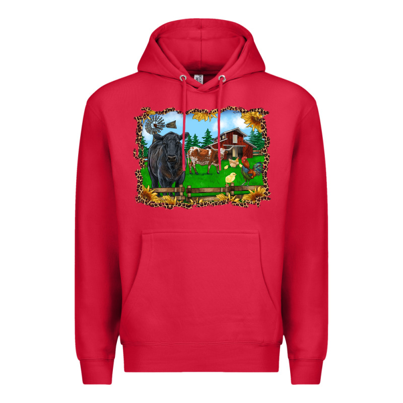 Western Barnyard Black Angus Cattle Longhorn Rooster And Chicks Premium Hoodie by RanaPortraitStore | Teevron
