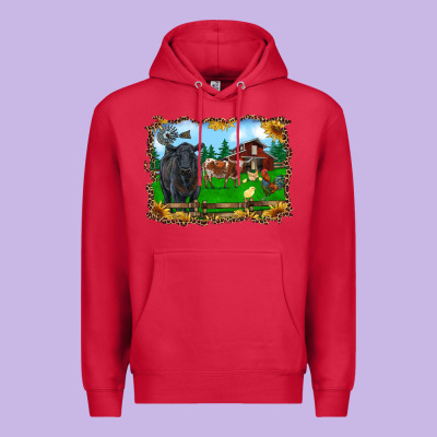 Western Barnyard Black Angus Cattle Longhorn Rooster And Chicks Premium Hoodie Designed By Ranaportraitstore