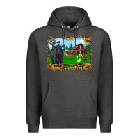 Charcoal Heather western barnyard black angus cattle longhorn rooster and chicks Premium Hoodie - RanaPortraitStore