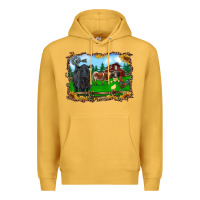 Mustard western barnyard black angus cattle longhorn rooster and chicks Premium Hoodie - RanaPortraitStore