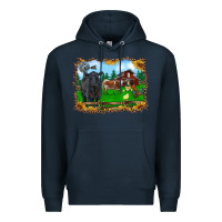 Navy western barnyard black angus cattle longhorn rooster and chicks Premium Hoodie - RanaPortraitStore