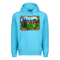 Ocean Blue western barnyard black angus cattle longhorn rooster and chicks Premium Hoodie - RanaPortraitStore