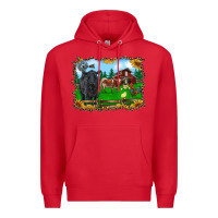 Red western barnyard black angus cattle longhorn rooster and chicks Premium Hoodie - RanaPortraitStore