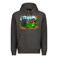Smoke western barnyard black angus cattle longhorn rooster and chicks Premium Hoodie - RanaPortraitStore