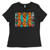Black basketball serape cowhide turquoise leopard glitter  brushstrokes Ladies Tee - Artiststas