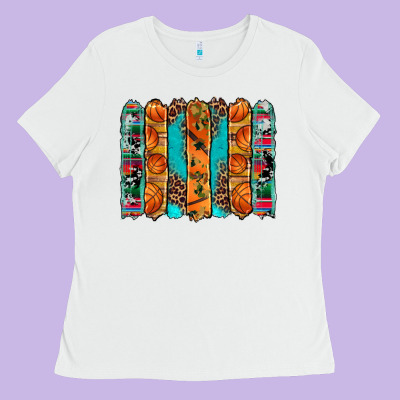 Basketball Serape Cowhide Turquoise Leopard Glitter  Brushstrokes Ladies Tee Designed By Artiststas