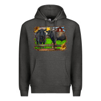 Charcoal Heather black angus cattle and bull in barnyard Premium Hoodie - RanaPortraitStore
