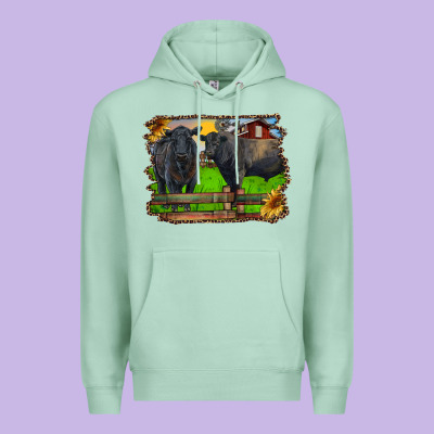 Black Angus Cattle And Bull In Barnyard Premium Hoodie Designed By Ranaportraitstore
