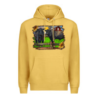 Antique Gold black angus cattle and bull in barnyard Premium Hoodie - RanaPortraitStore