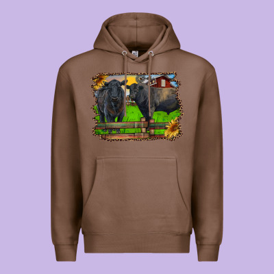 Black Angus Cattle And Bull In Barnyard Premium Hoodie Designed By Ranaportraitstore
