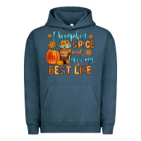 Pigment Midnight Navy pumpkin spice and livin  my best life Urban Hoodie - Zillion Design Studio