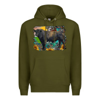 Army Green black angus bull with aztec and farm background Premium Hoodie - RanaPortraitStore