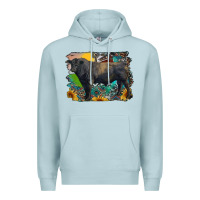 Blue Mist black angus bull with aztec and farm background Premium Hoodie - RanaPortraitStore