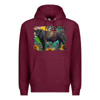 Burgundy black angus bull with aztec and farm background Premium Hoodie - RanaPortraitStore