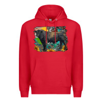 Red black angus bull with aztec and farm background Premium Hoodie - RanaPortraitStore