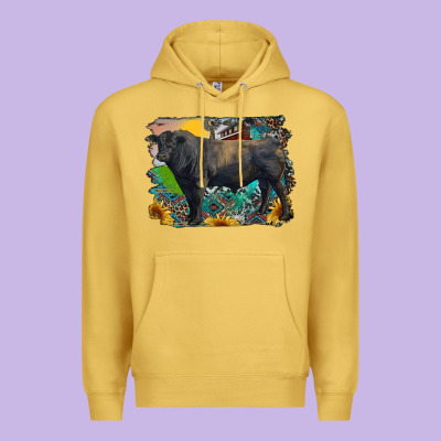 Black Angus Bull With Aztec And Farm Background Premium Hoodie Designed By Ranaportraitstore