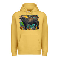 Antique Gold black angus bull with aztec and farm background Premium Hoodie - RanaPortraitStore