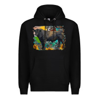 Black black angus bull with aztec and farm background Premium Hoodie - RanaPortraitStore