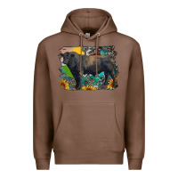 Chestnut black angus bull with aztec and farm background Premium Hoodie - RanaPortraitStore